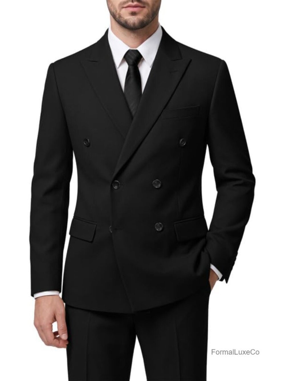 Men's Double Breasted Slim Fit Tuxedo Suit 2-Piece Set